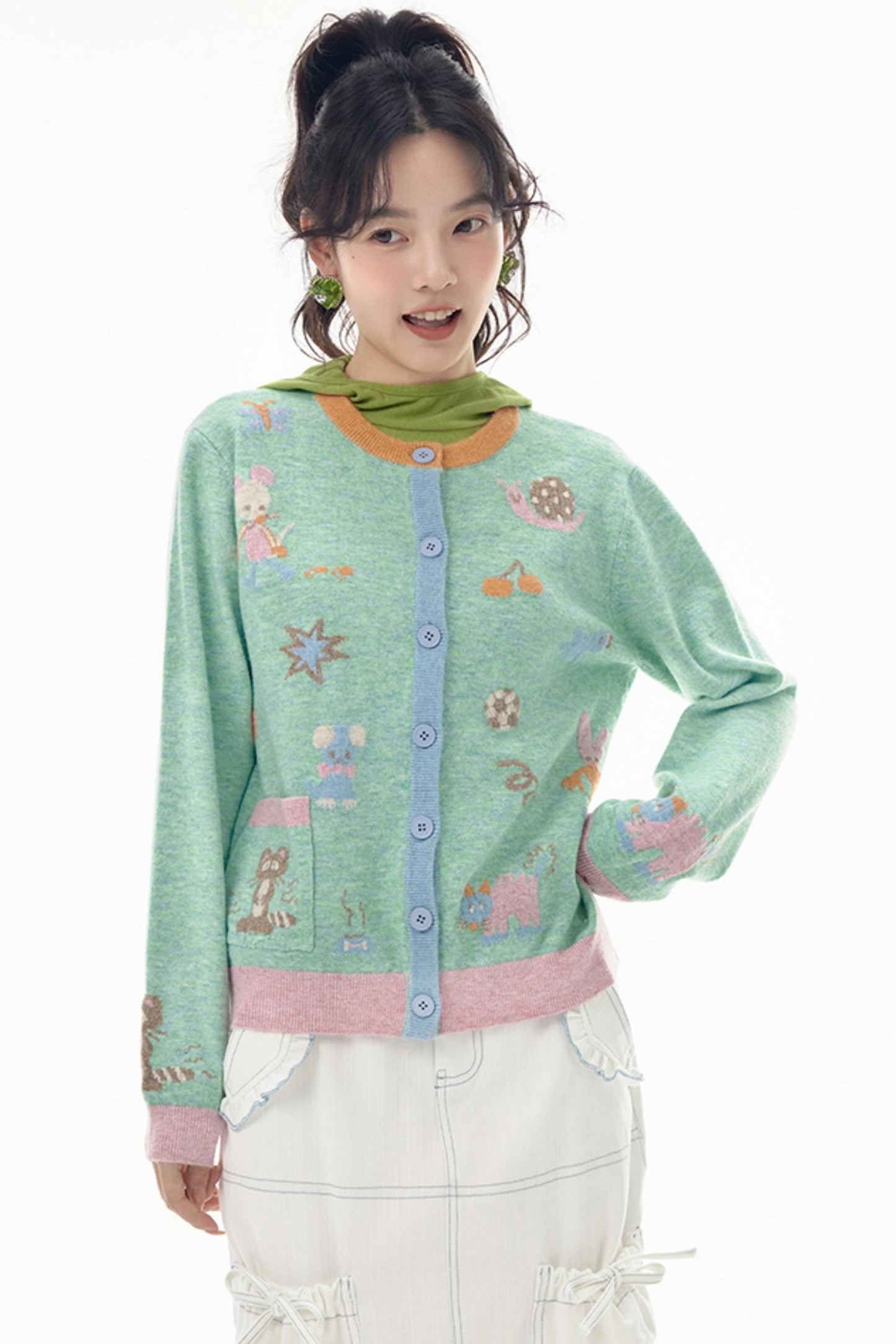 Colorful Character Knit Cardigan