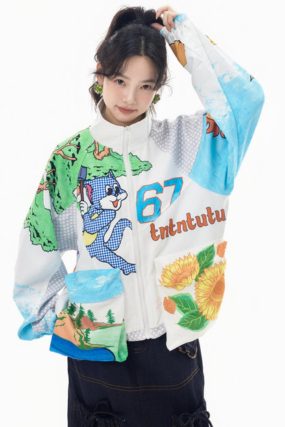 Retro Cartoon Print Jacket