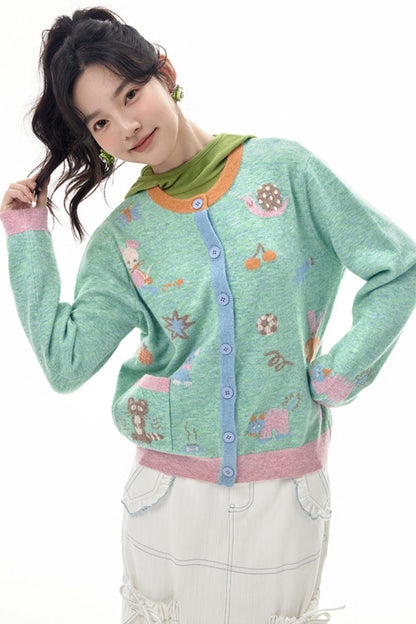 Colorful Character Knit Cardigan