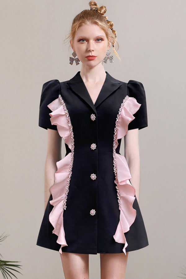 Unique Drill Detail Ruffle Dress