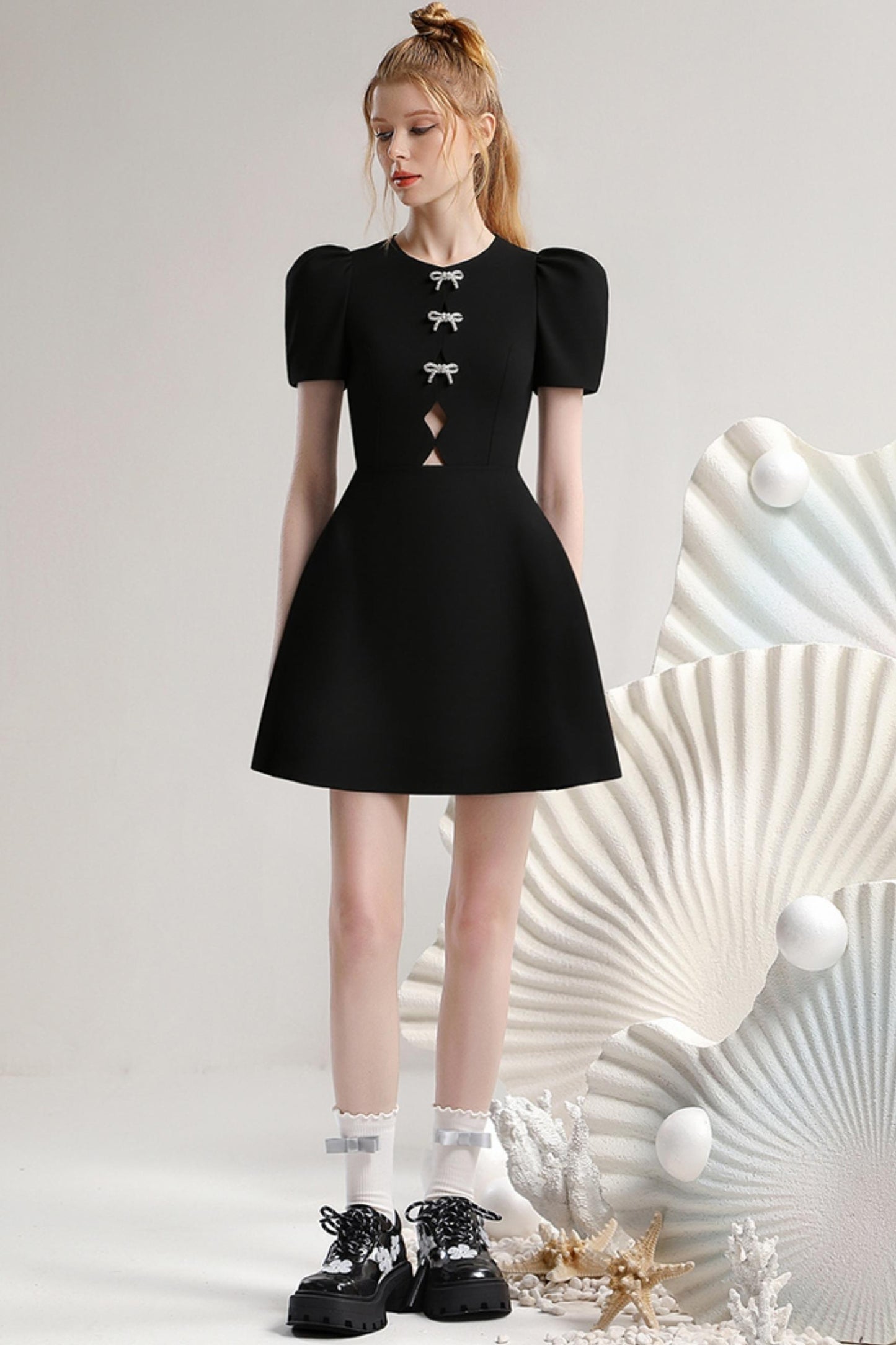 Bow-Accent Black Dress