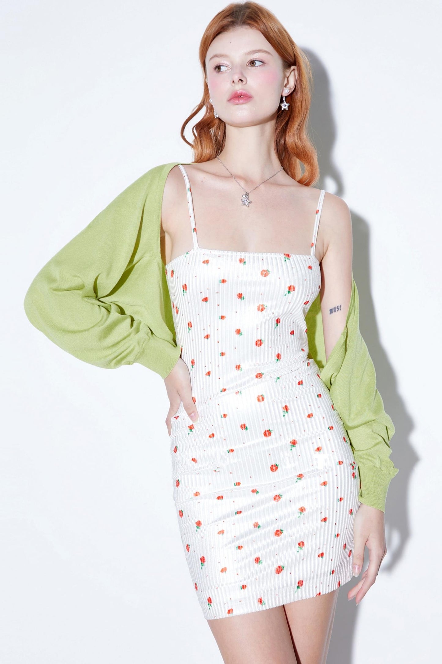 Red Rose Striped Slip Dress