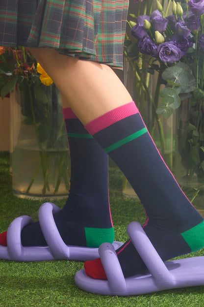 Navy Striped Mid-Calf Socks