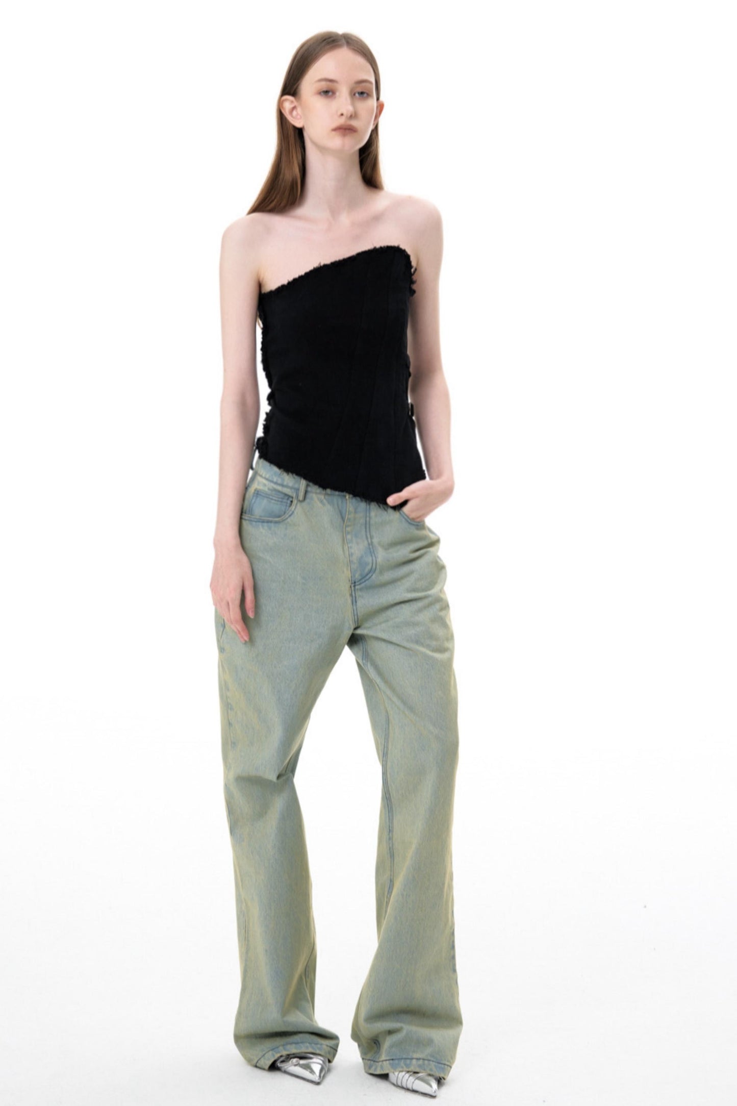 Aged Blue Wide Leg Jeans