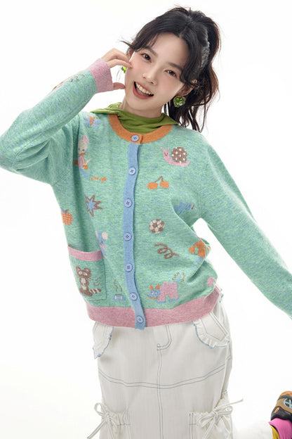 Colorful Character Knit Cardigan