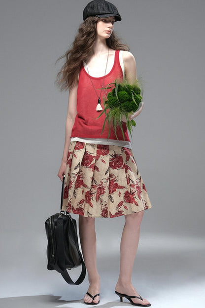 Wind Etched Flowering Pleated Skirt