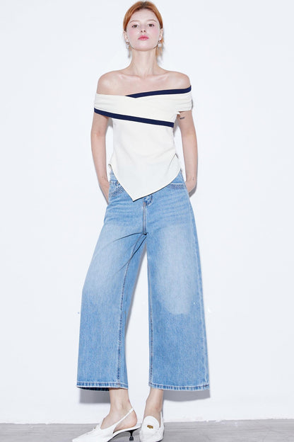 French Commuting One-Shoulder Plaid Top