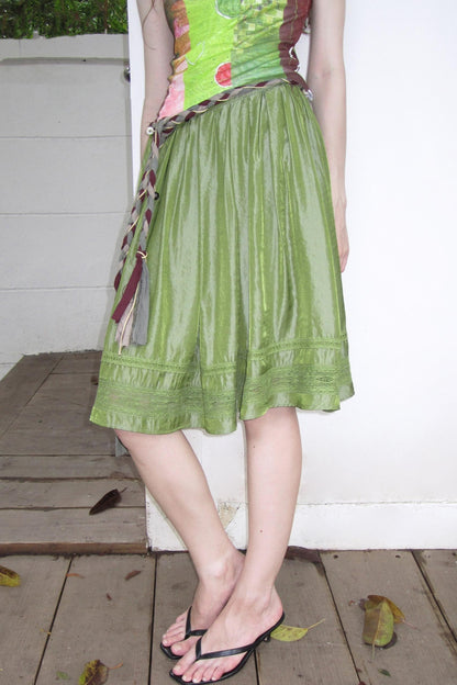 Polarized Satin Pleated Lace Panel Skirt