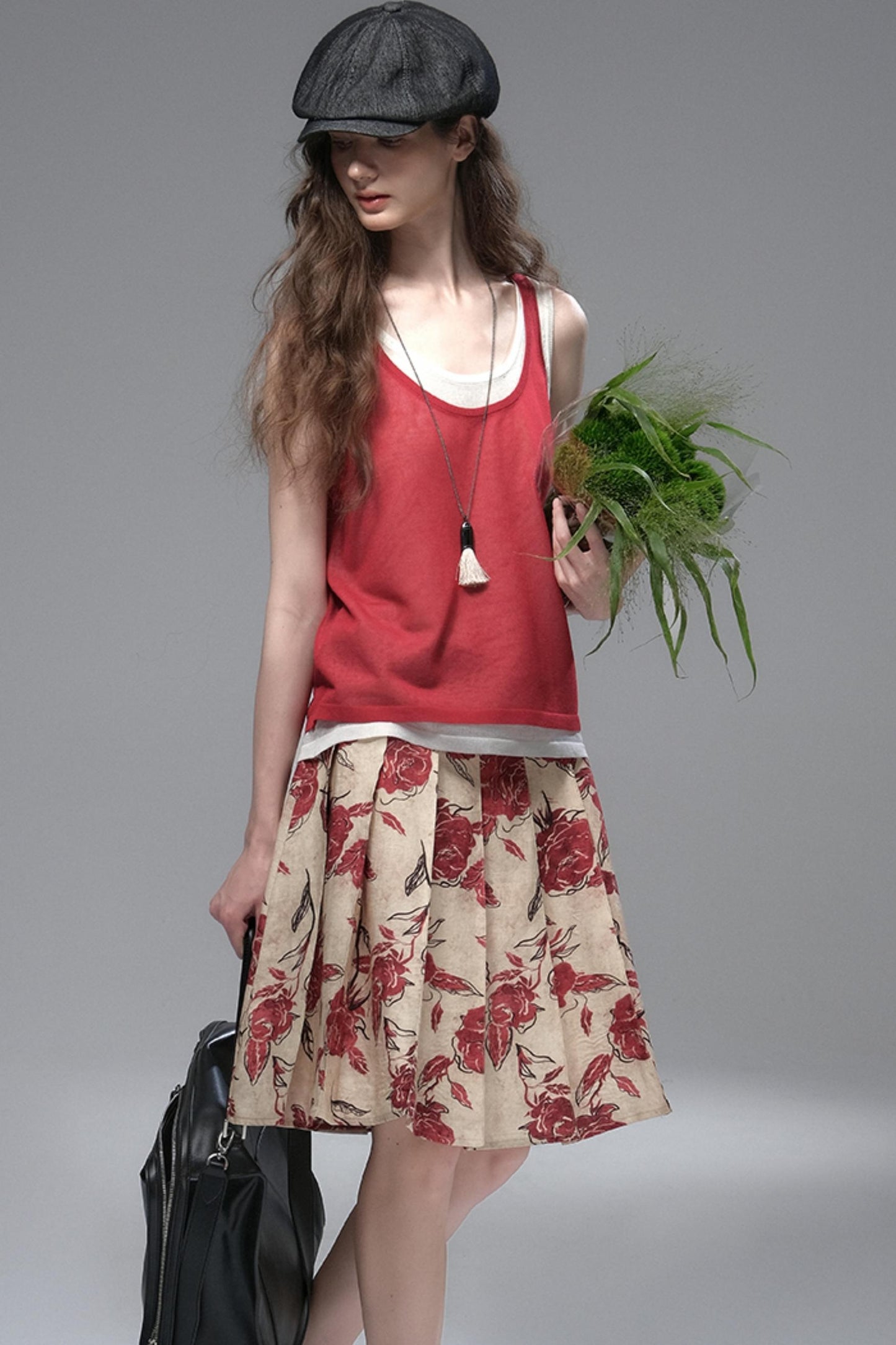 Wind Etched Flowering Pleated Skirt