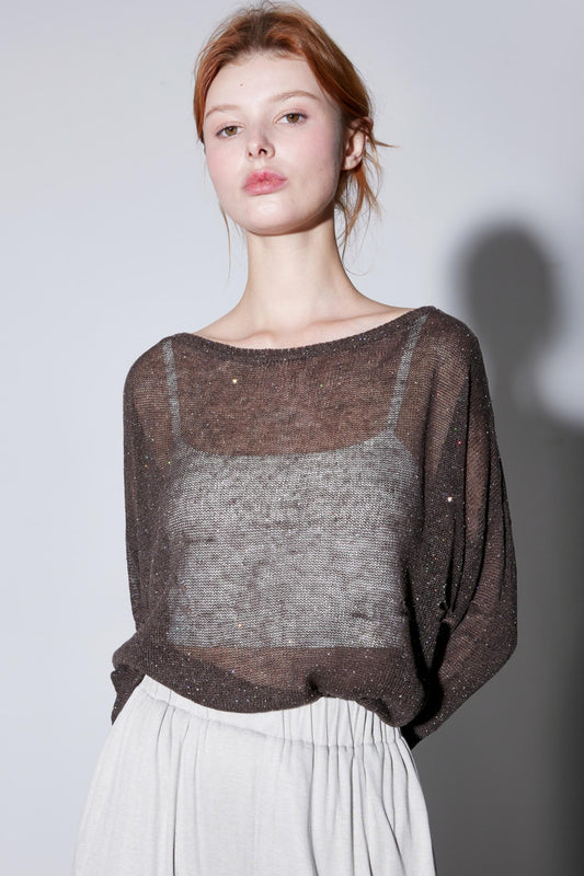 Lightweight Linen Sequins Knit Top