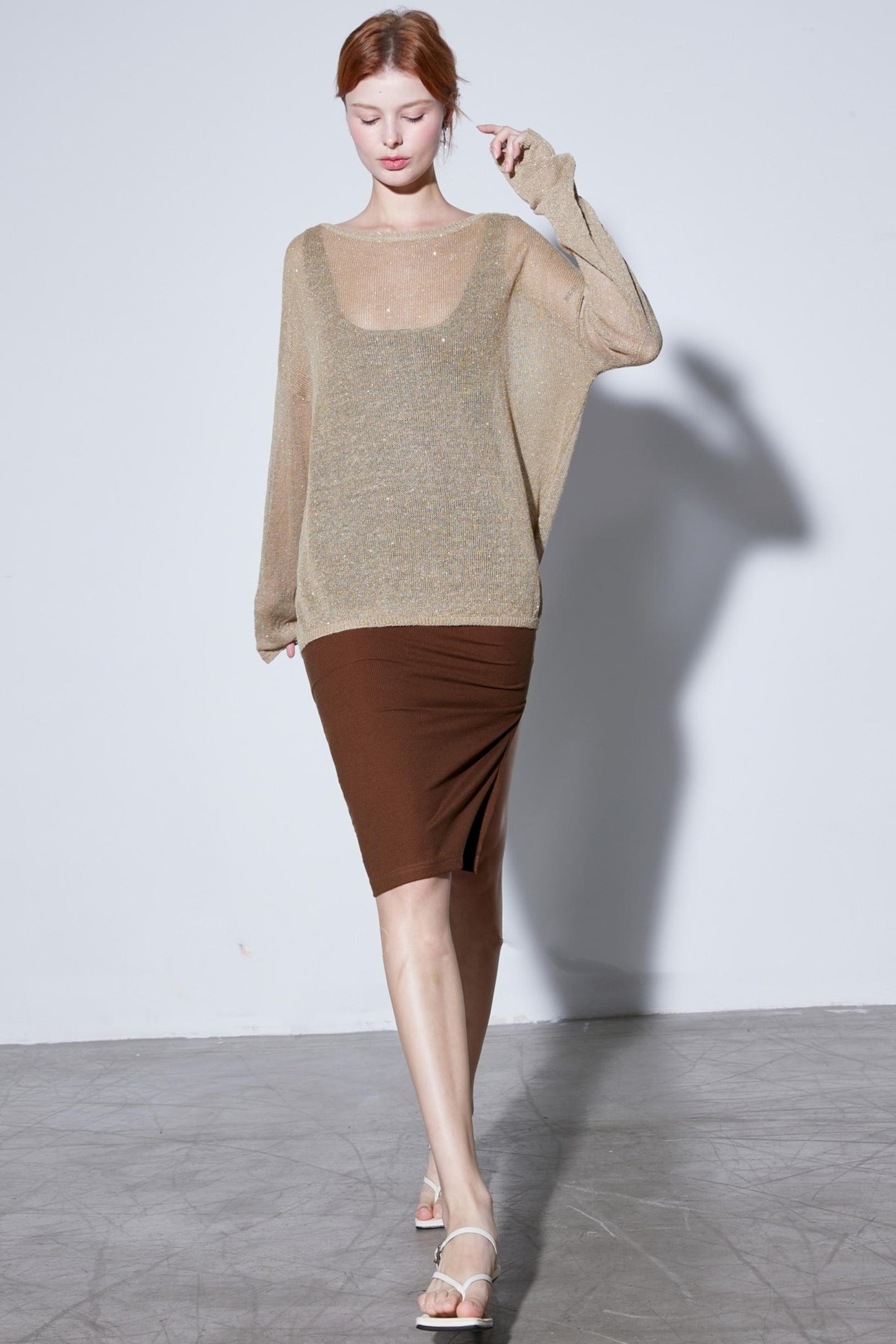 Lightweight Linen Sequins Knit Top