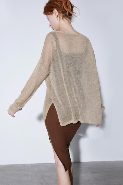 Lightweight Linen Sequins Knit Top