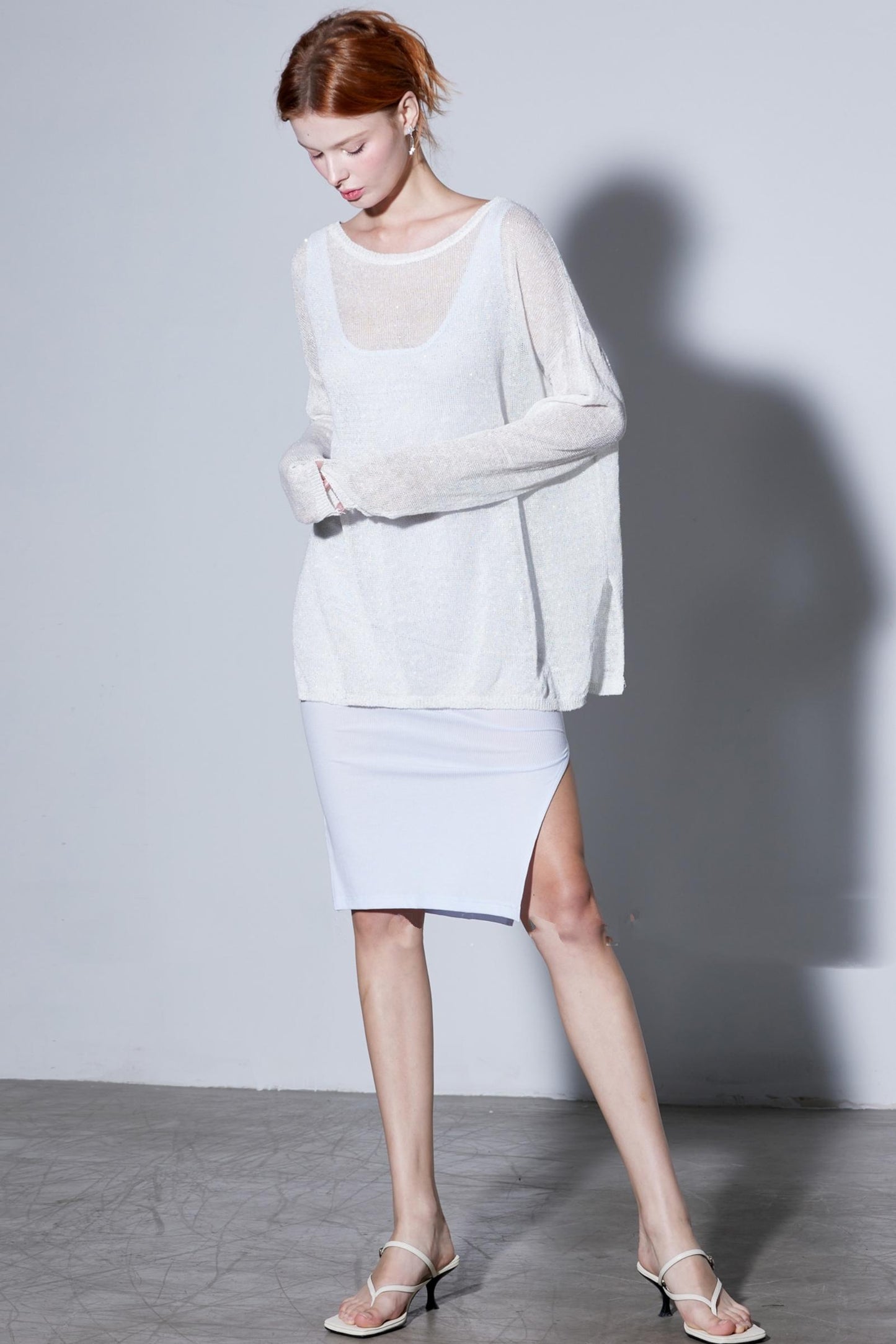 Lightweight Linen Sequins Knit Top