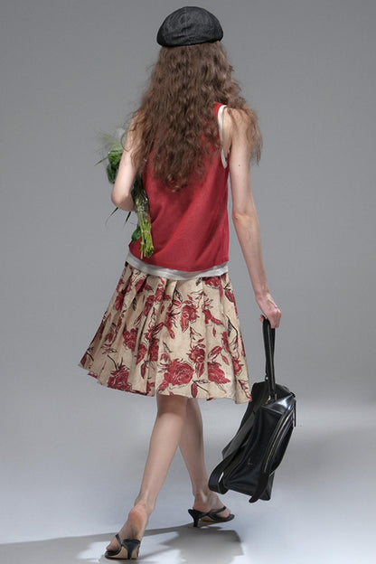 Wind Etched Flowering Pleated Skirt