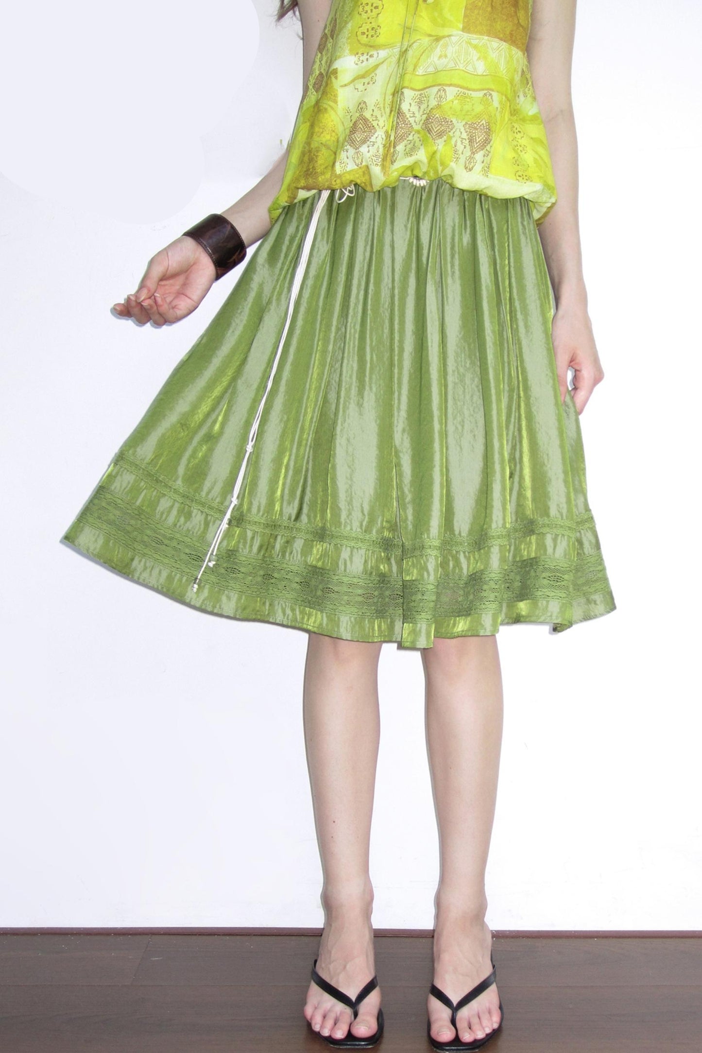 Polarized Satin Pleated Lace Panel Skirt