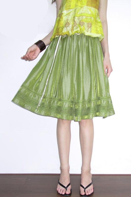 Polarized Satin Pleated Lace Panel Skirt
