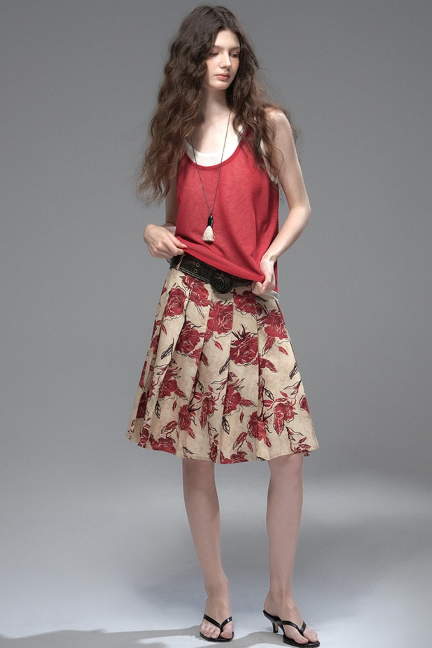 Wind Etched Flowering Pleated Skirt