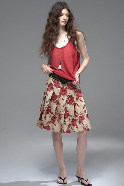 Wind Etched Flowering Pleated Skirt