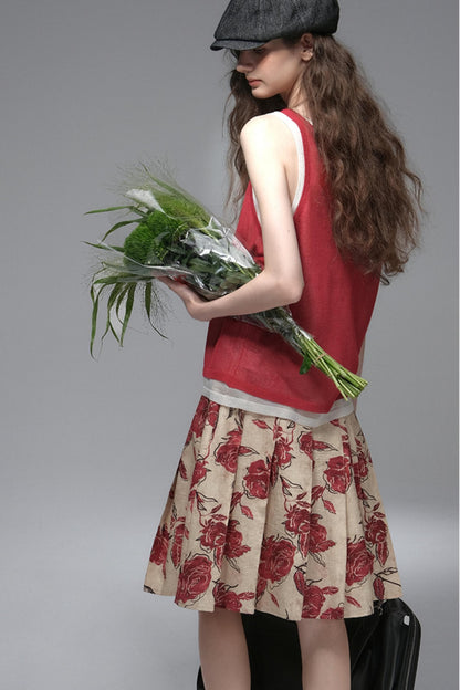 Wind Etched Flowering Pleated Skirt