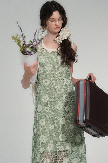 Moss Sequin Embroidery Tassel Dress