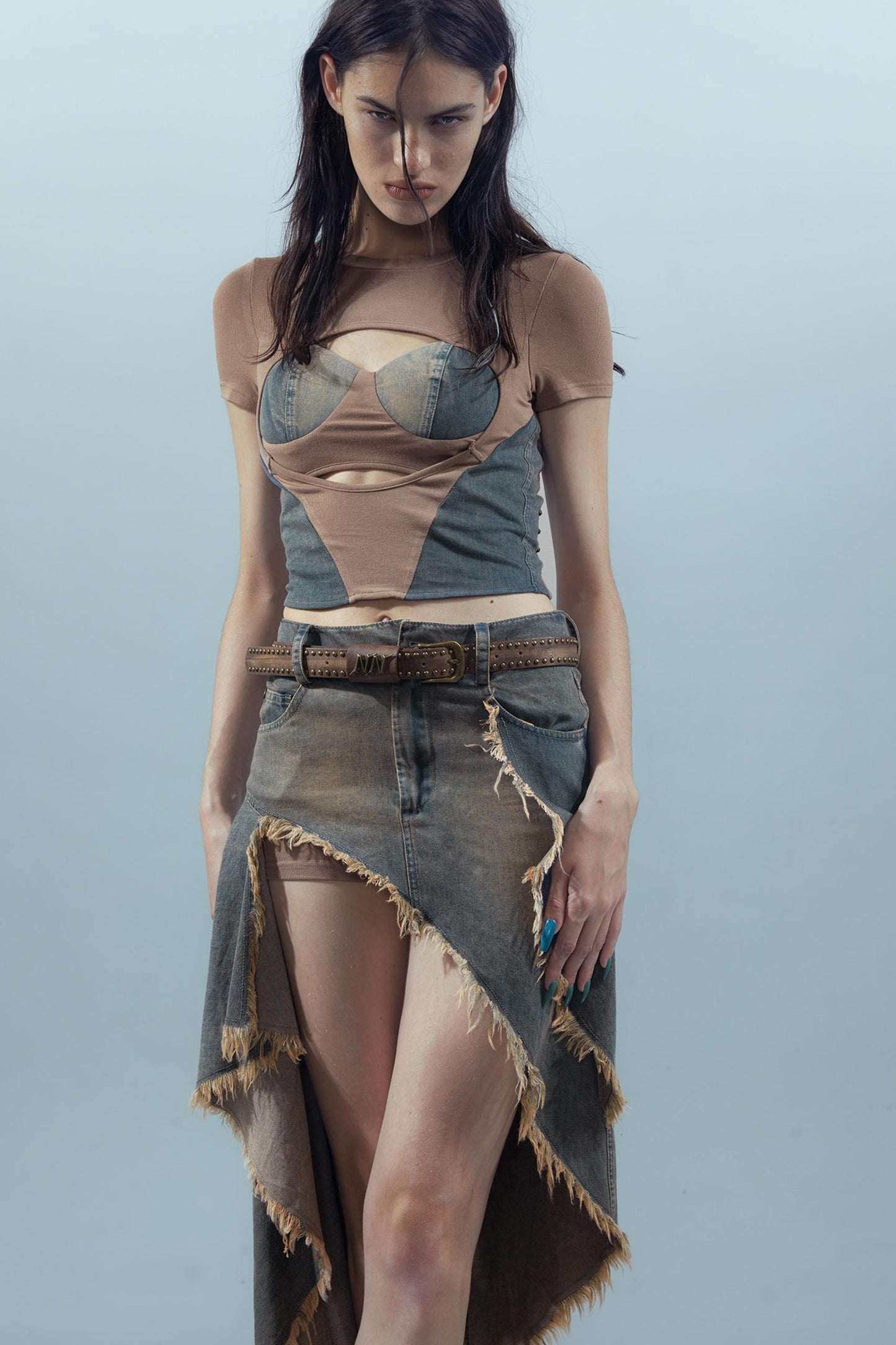 Blue Denim Patchwork Tee