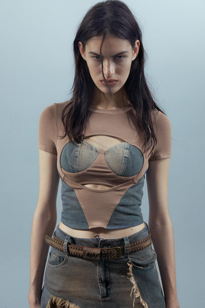 Blue Denim Patchwork Tee