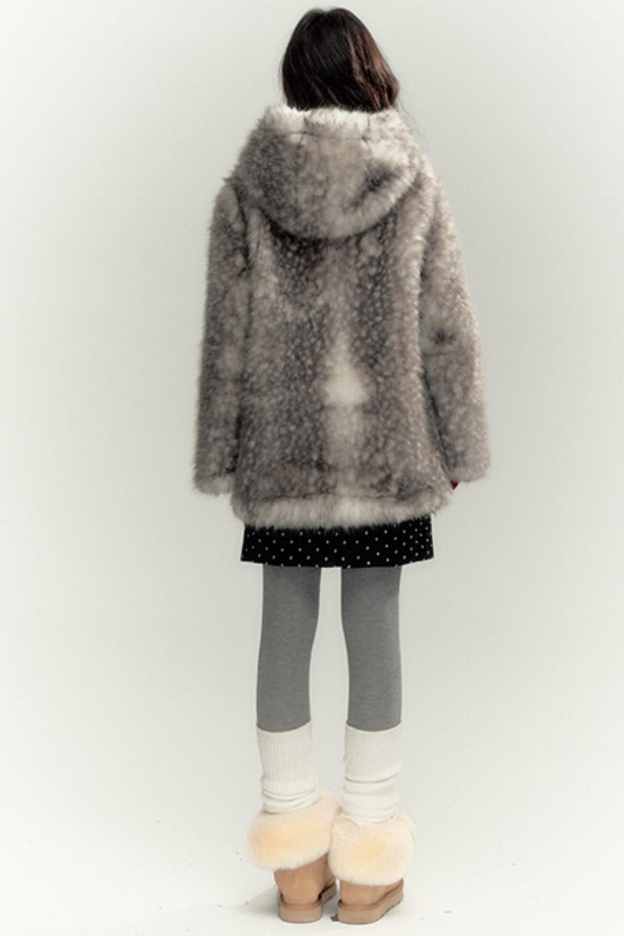 Fawn Eco Fur Hooded Coat