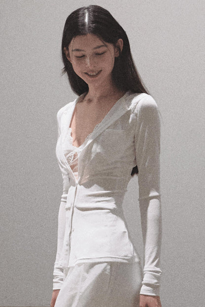 Snowflake Knit Hoodie & Patchwork Shorts Set-Up