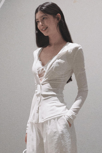 Snowflake Knit Hoodie & Patchwork Shorts Set-Up