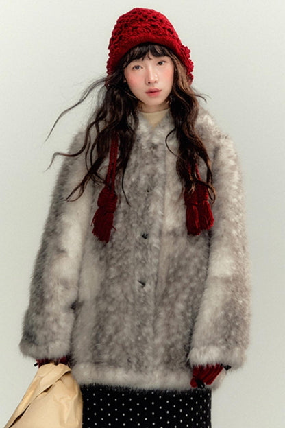 Fawn Eco Fur Hooded Coat