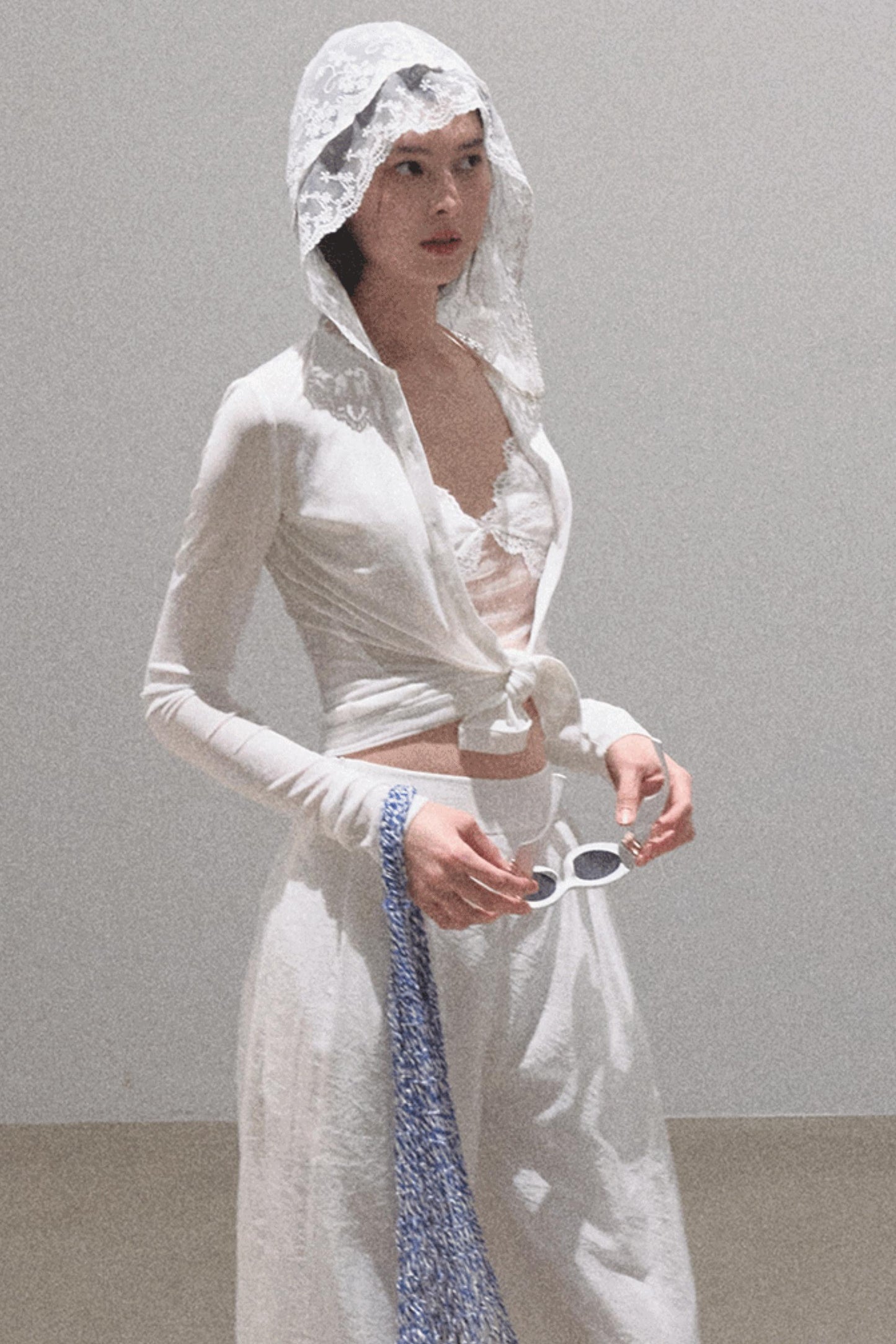 Snowflake Knit Hoodie & Patchwork Shorts Set-Up