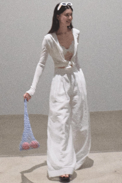 Snowflake Knit Hoodie & Patchwork Shorts Set-Up