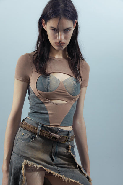 Blue Denim Patchwork Tee