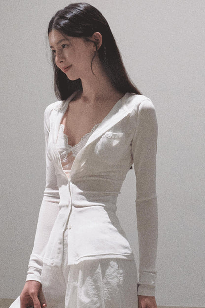 Snowflake Knit Hoodie & Patchwork Shorts Set-Up