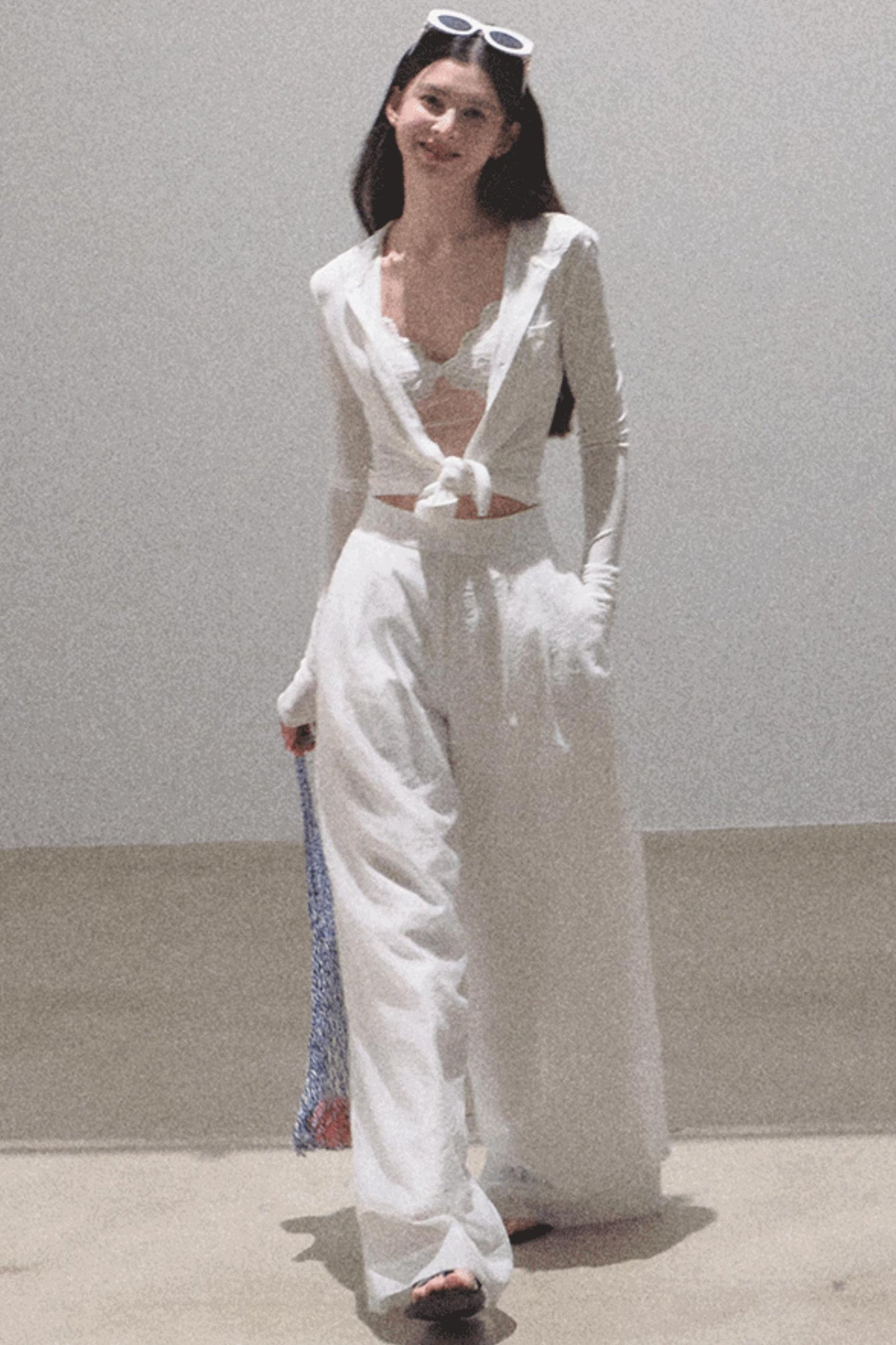 Snowflake Knit Hoodie & Patchwork Shorts Set-Up