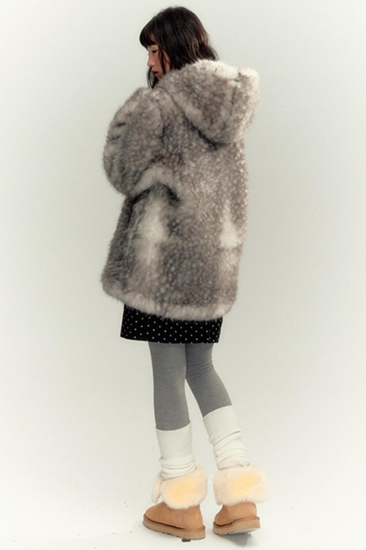 Fawn Eco Fur Hooded Coat