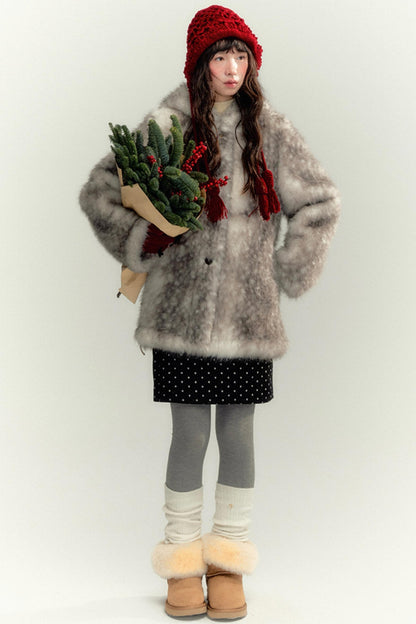 Fawn Eco Fur Hooded Coat