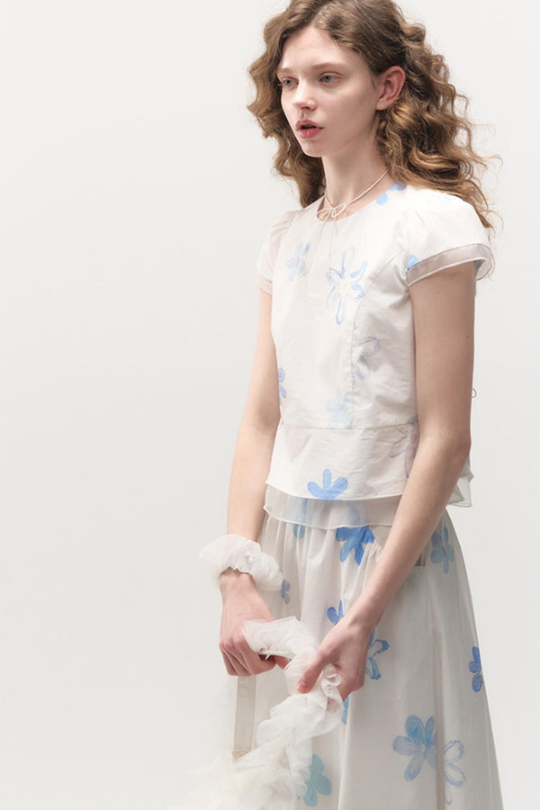 Blue Floral Top & Skirt Set-Up