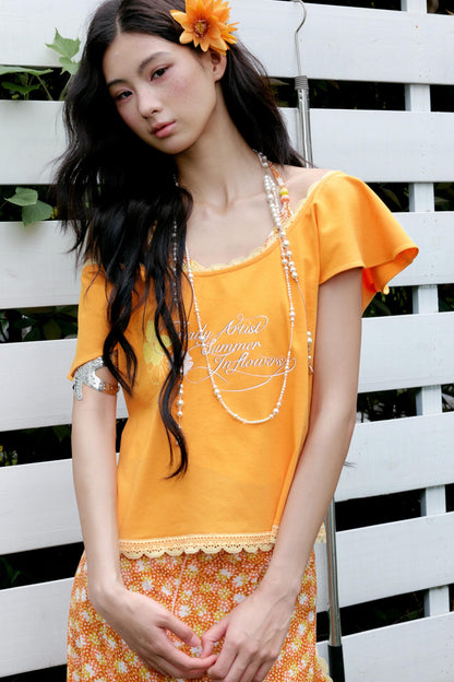 Orange Floral Ruffle Two-Piece Ensemble Set-Up