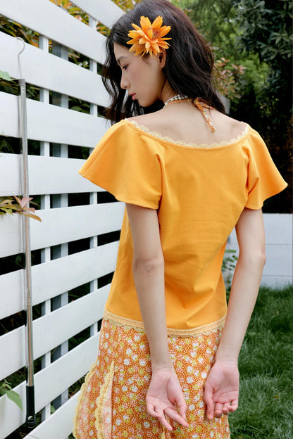 Orange Floral Ruffle Two-Piece Ensemble Set-Up