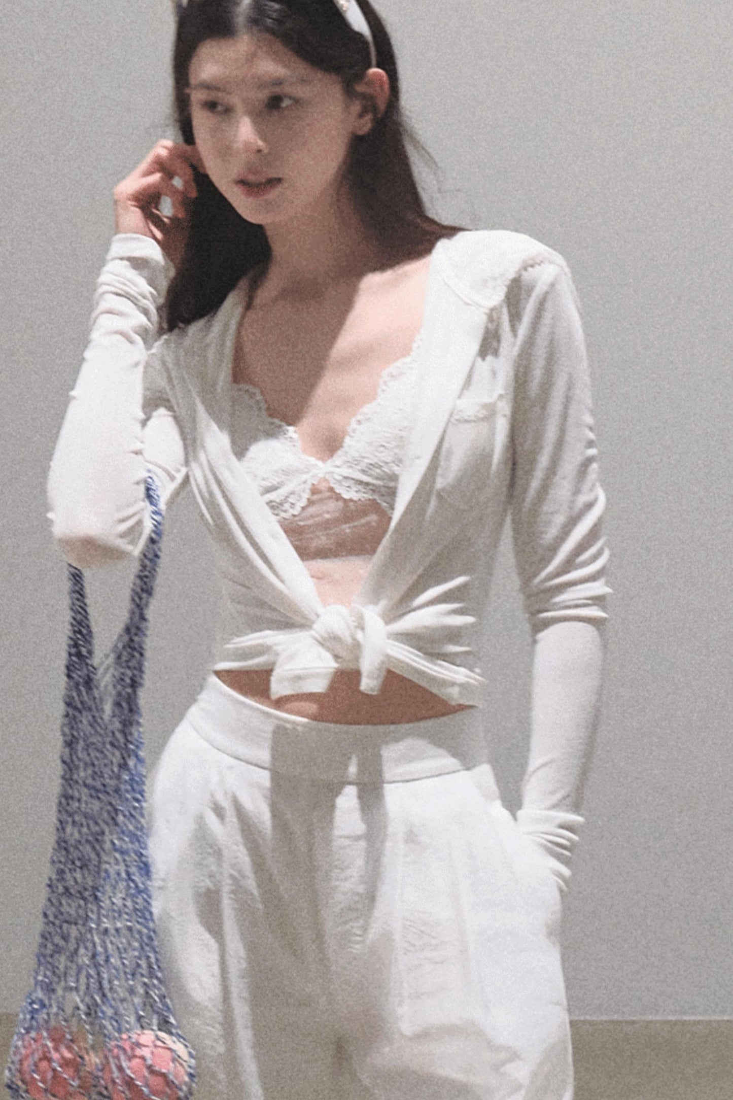 Snowflake Knit Hoodie & Patchwork Shorts Set-Up