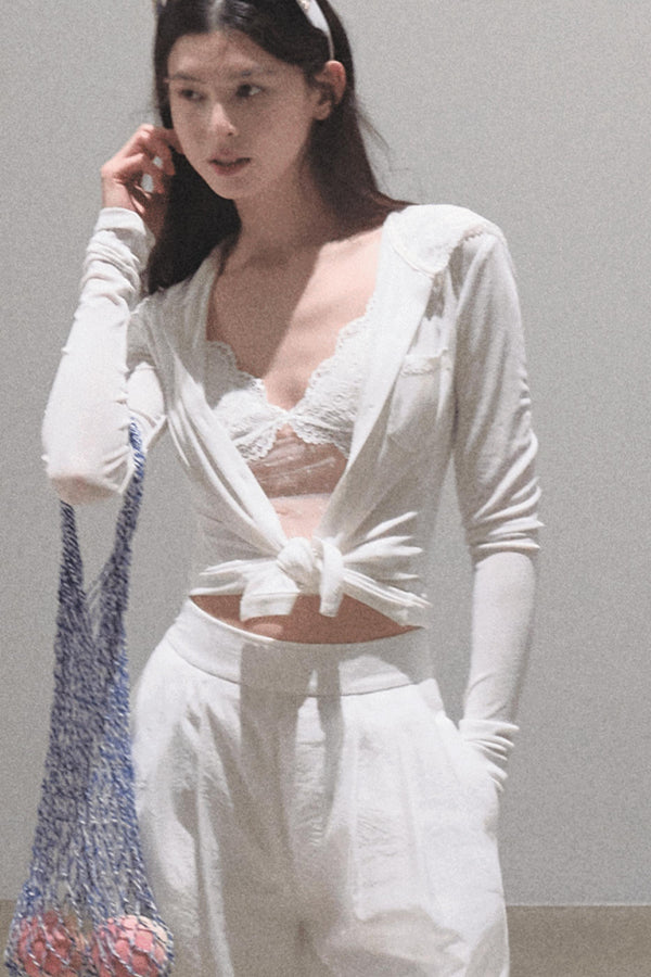 Snowflake Knit Hoodie & Patchwork Shorts Set-Up