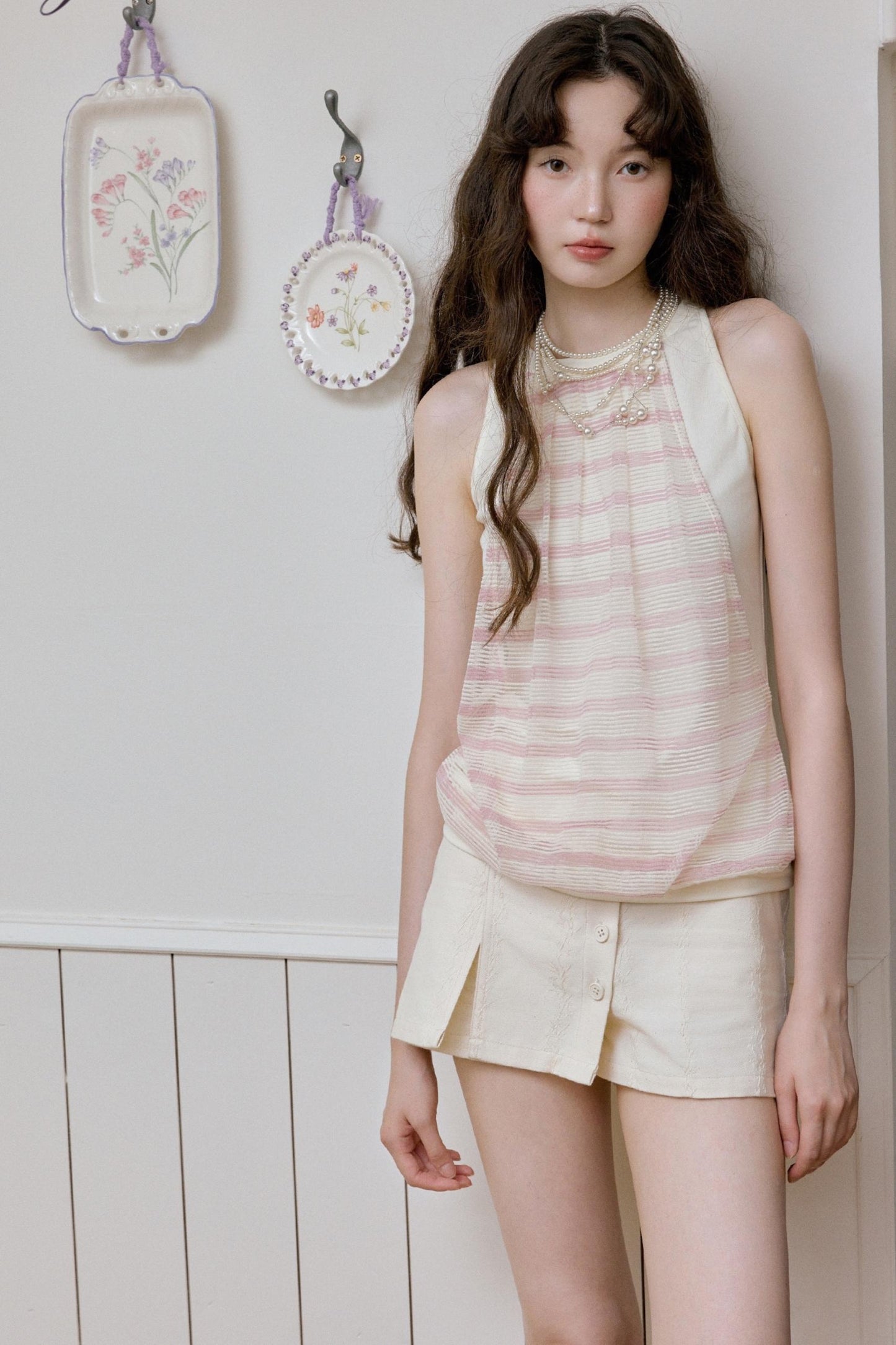 Gray-Pink Striped Camisole Top