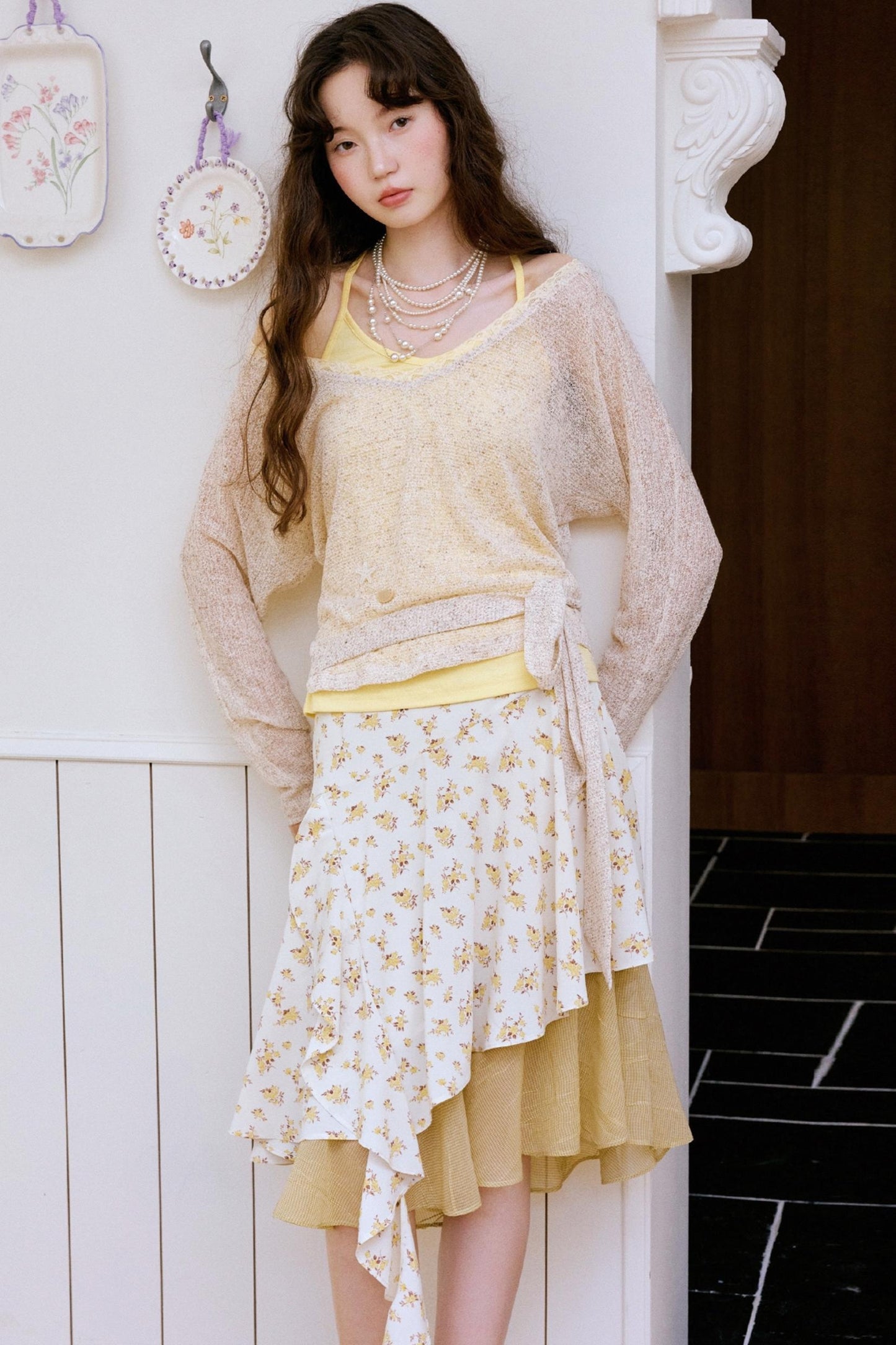 Original Brown Yellow Layered Blouse Skirt Set-Up