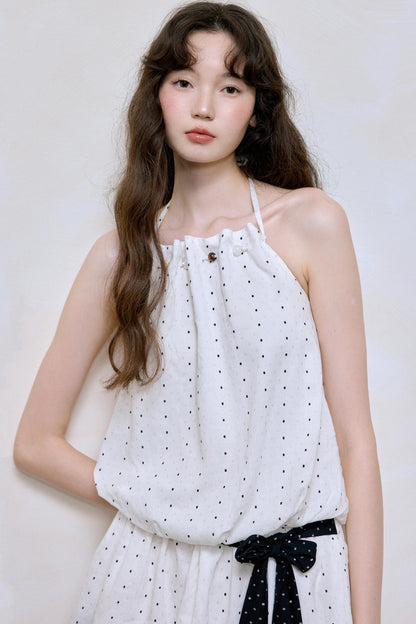 Original Polka Dot Beaded Sleeveless Dress