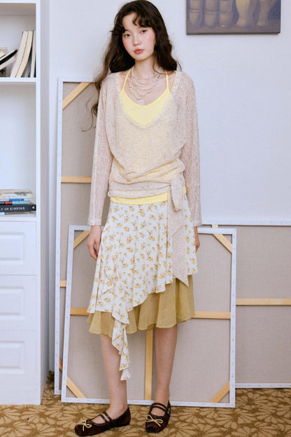 Original Brown Yellow Layered Blouse Skirt Set-Up