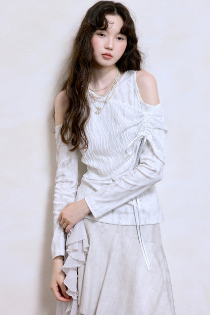 회색 레이스 스플라이싱 탑