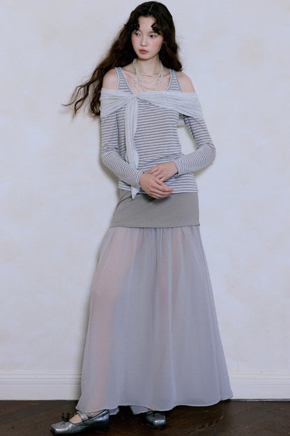 Fairy Stripe Knitted Top Skirt Set-Up