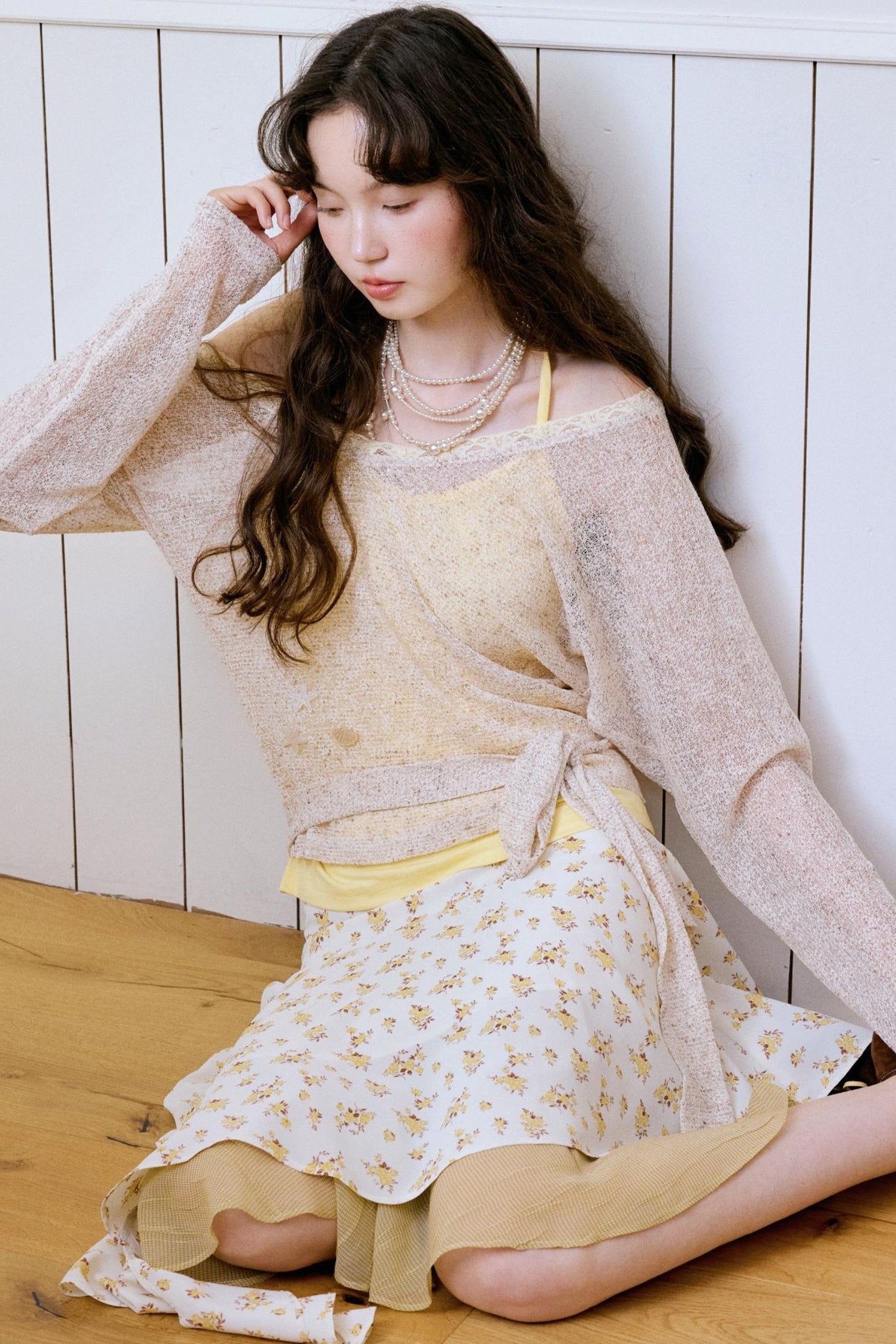 Original Brown Yellow Layered Blouse Skirt Set-Up