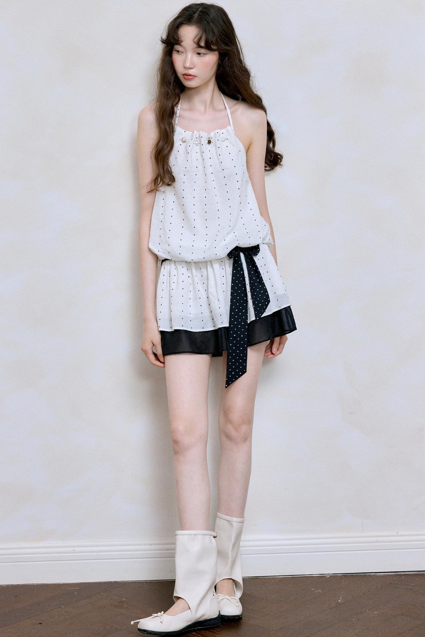 Original Polka Dot Beaded Sleeveless Dress